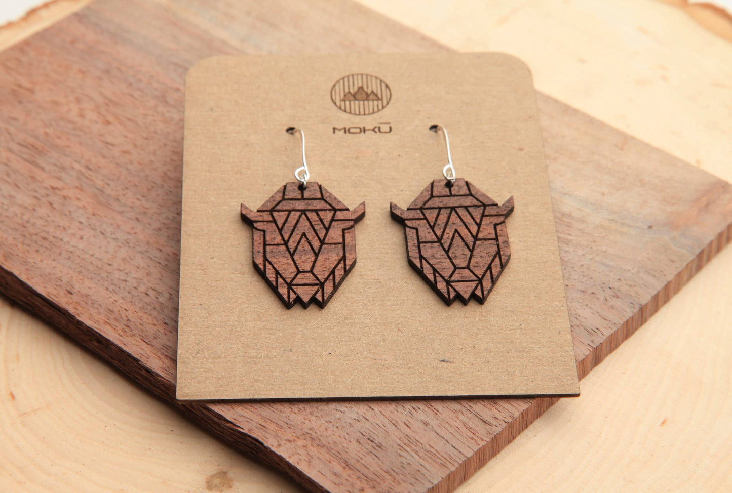 Bison | Wood Earrings | Walnut and Oak