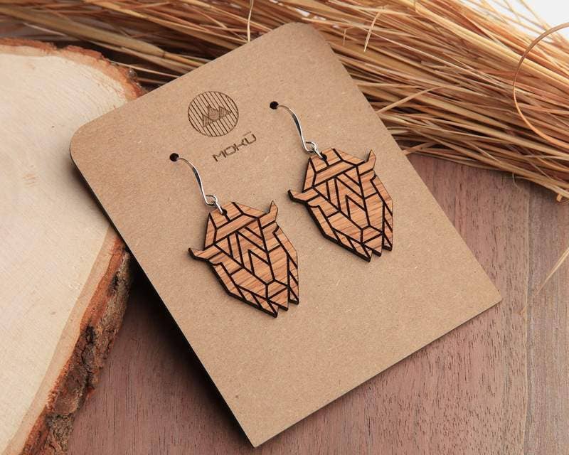 Bison | Wood Earrings | Walnut and Oak