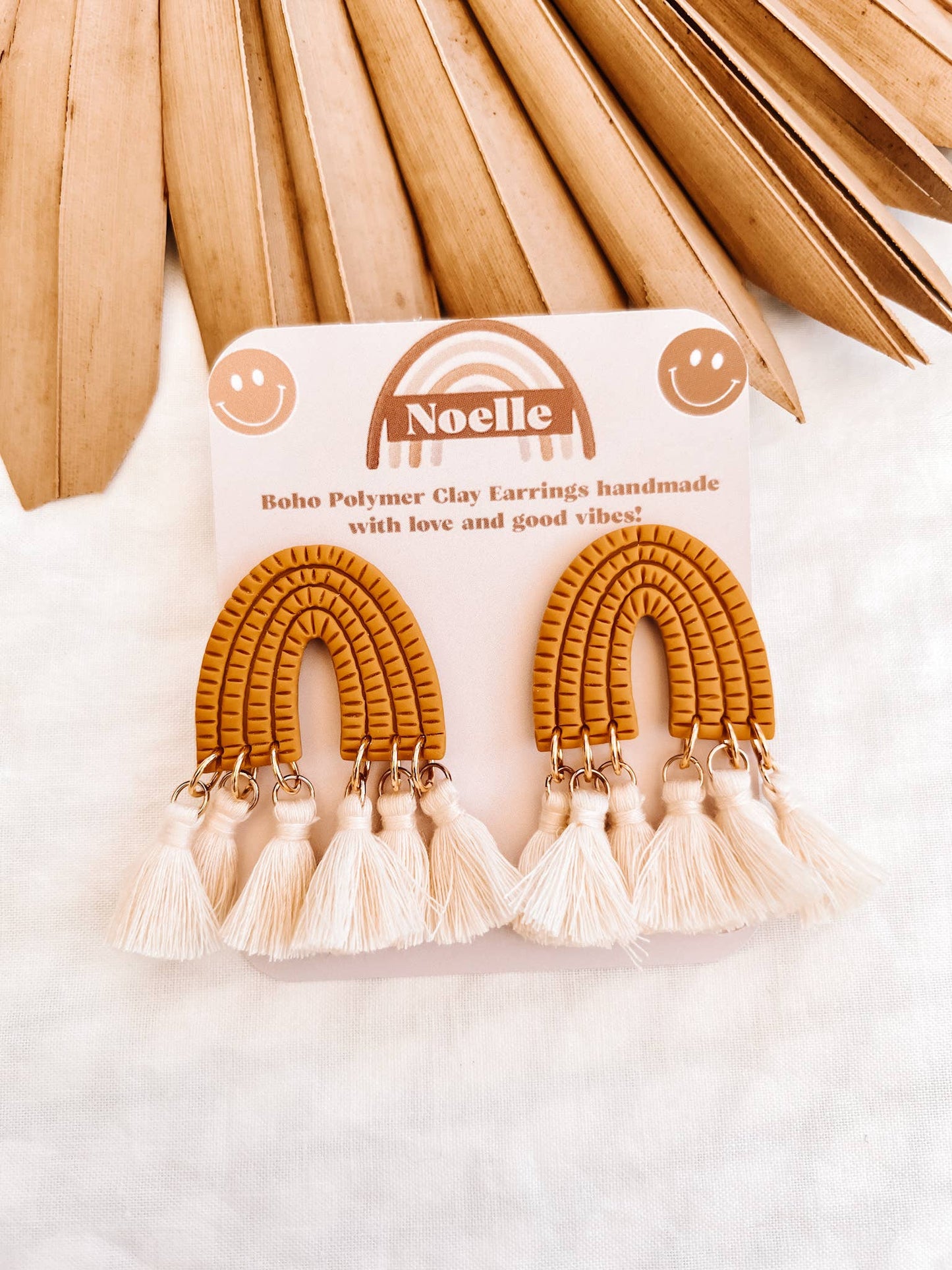 Mustard Macrame Rainbow Earrings